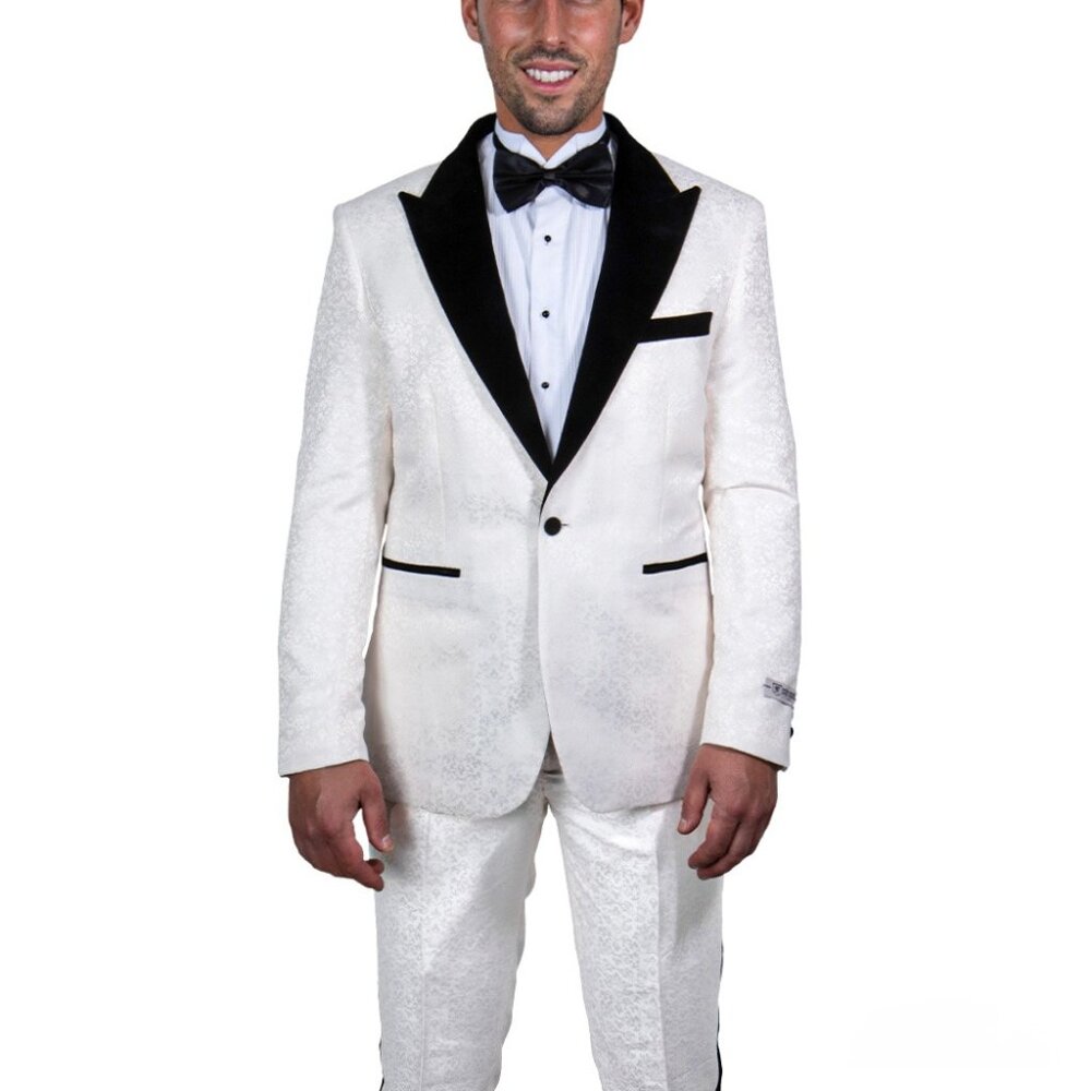 Ivory/Black Paisley Velvet Peak Lapel 2 Piece Stacy Adams Men's Suit